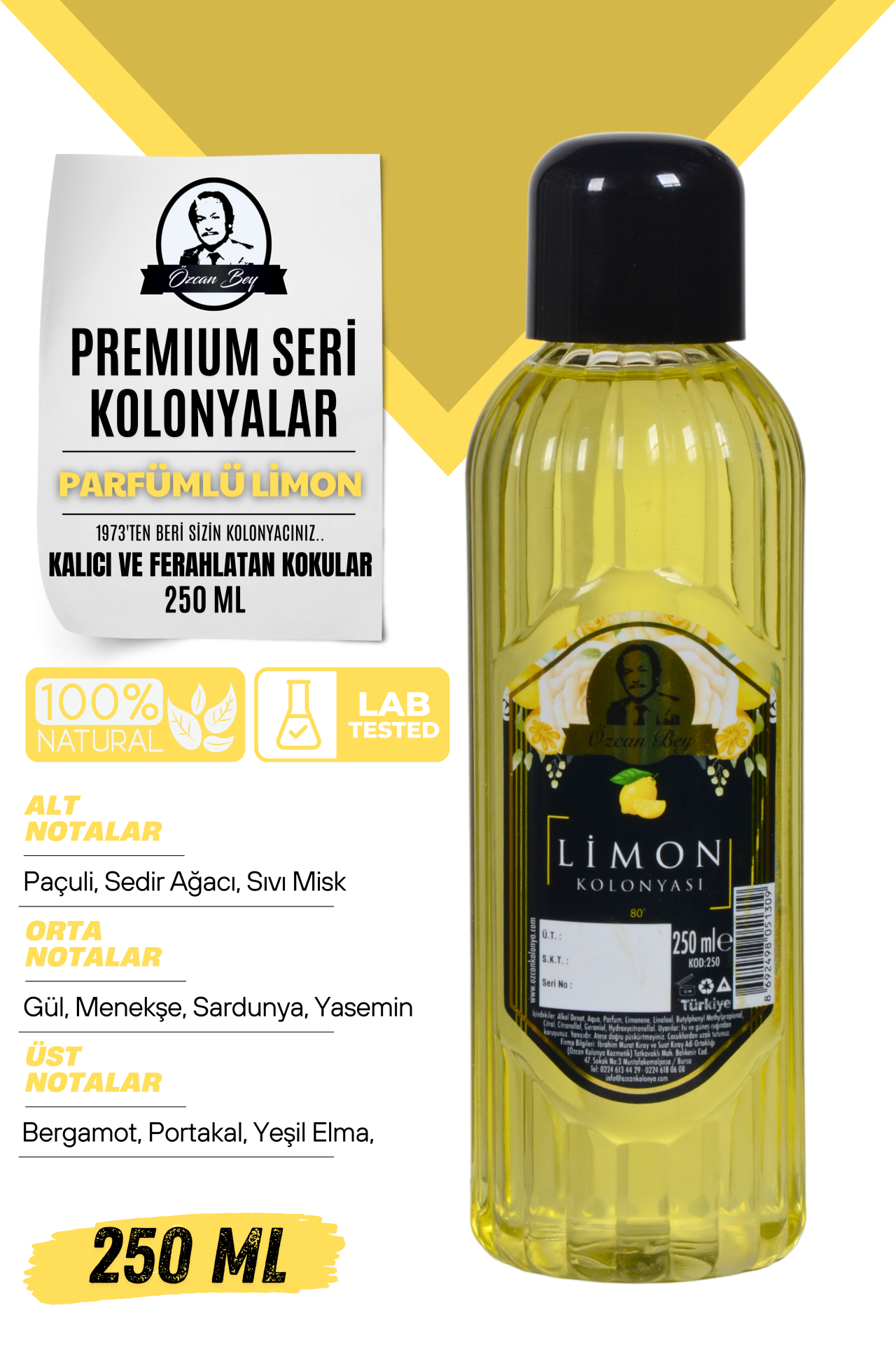 Premium Seri Limon Kolonyası 250ml Pet Şişe