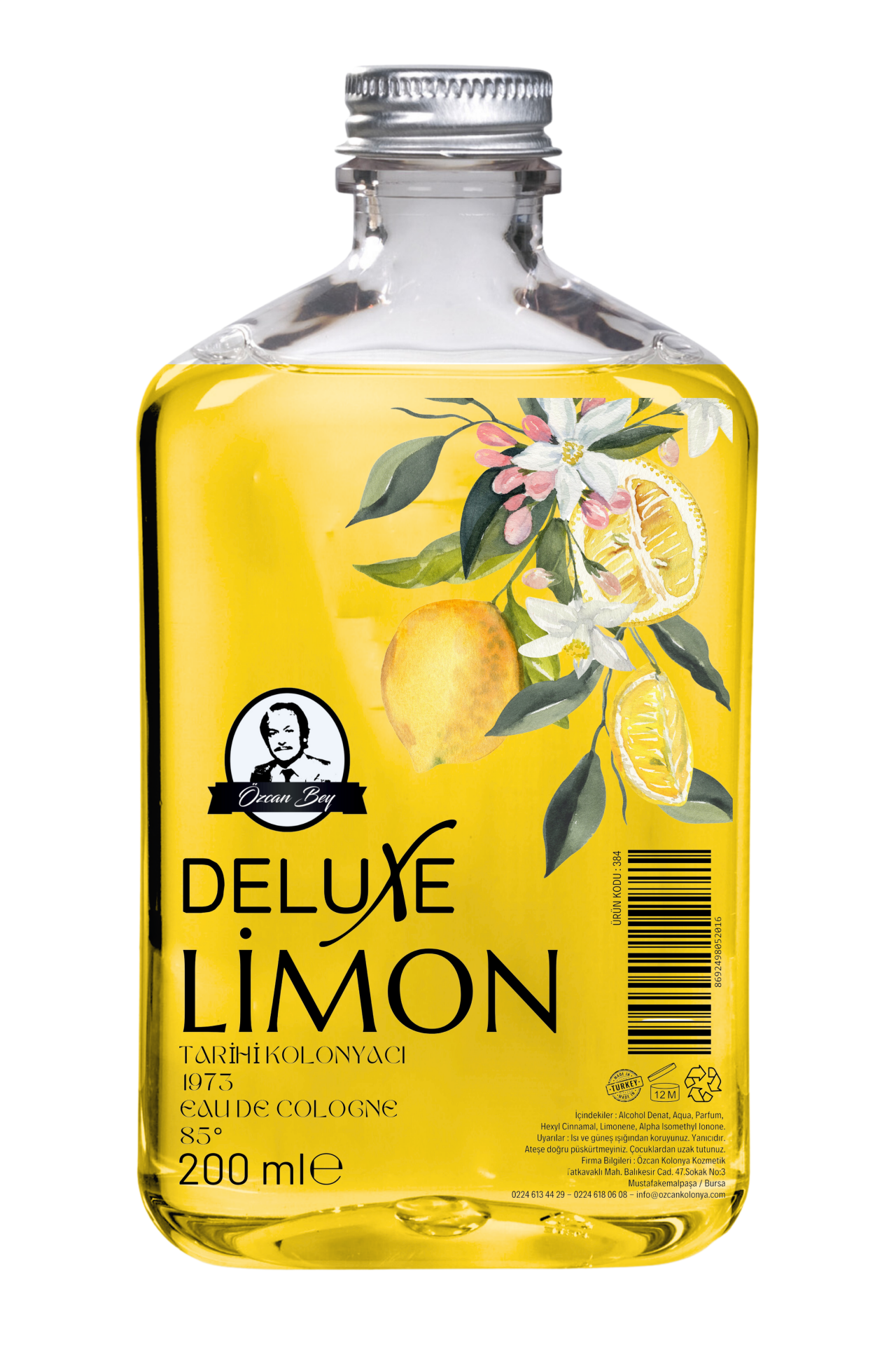 Deluxe Seri Limon Çiçeği Kolonyası 200ml Cam Şişe