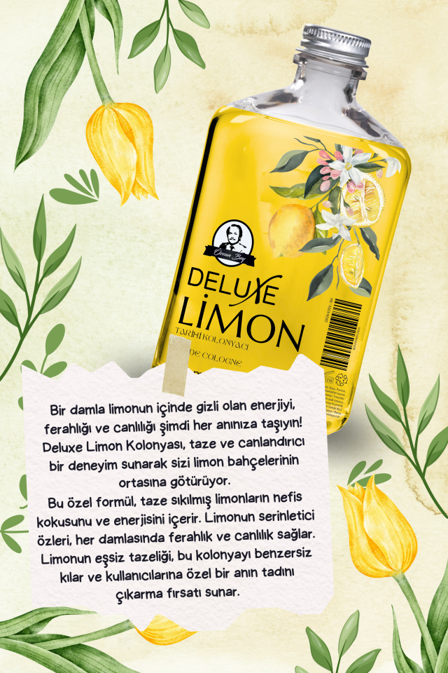 Deluxe Seri Limon Çiçeği Kolonyası 200ml Cam Şişe