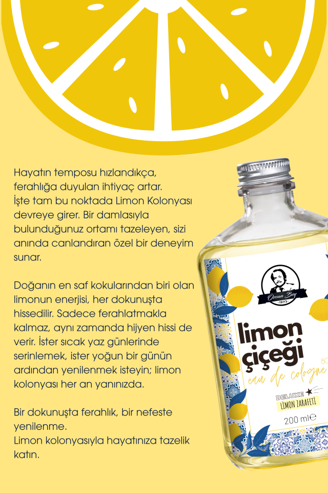 Deluxe Seri Limon Çiçeği Kolonyası 200ml Cam Şişe