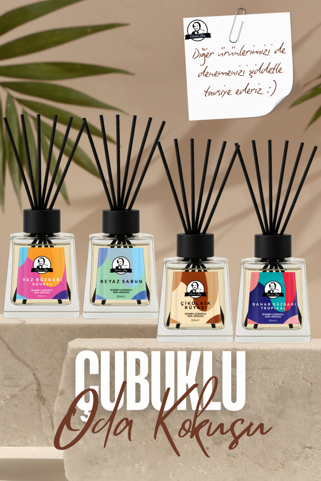 Bahar Rüzgarı Kokulu Çubuklu Oda Kokusu 100ml Dekoratif Cam Şişe