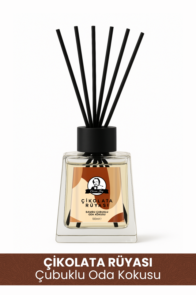 Çikolata Rüyası Kokulu Çubuklu Oda Kokusu 100ml Dekoratif Cam Şişe