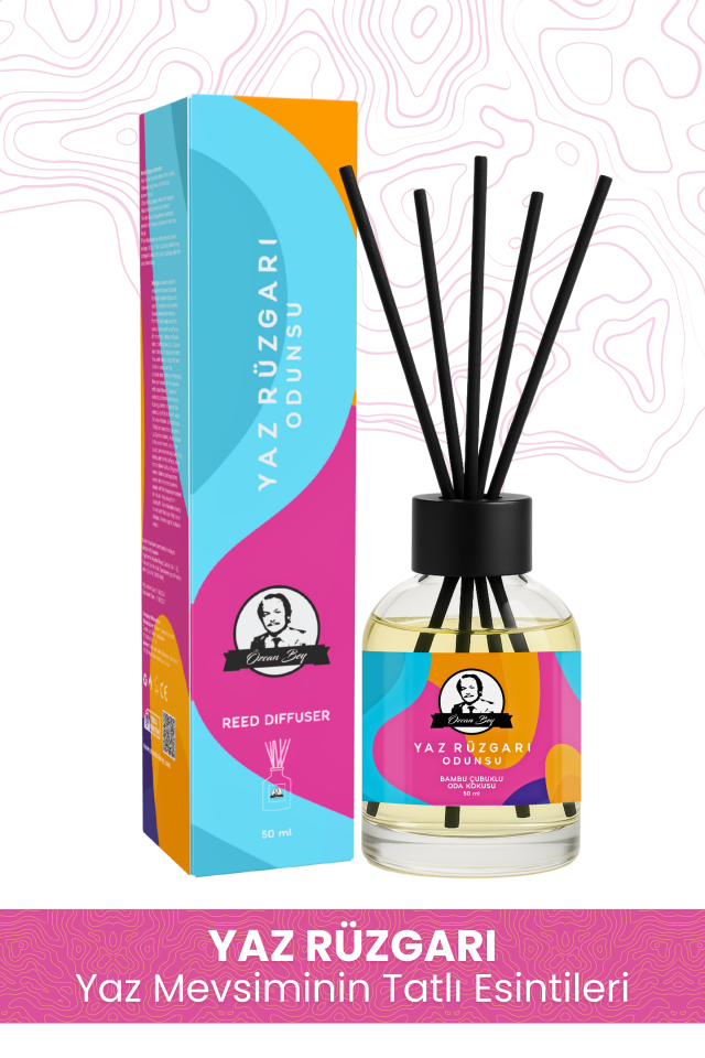 Yaz Rüzgarı Kokulu Çubuklu Oda Kokusu 50ml Dekoratif Cam Şişe