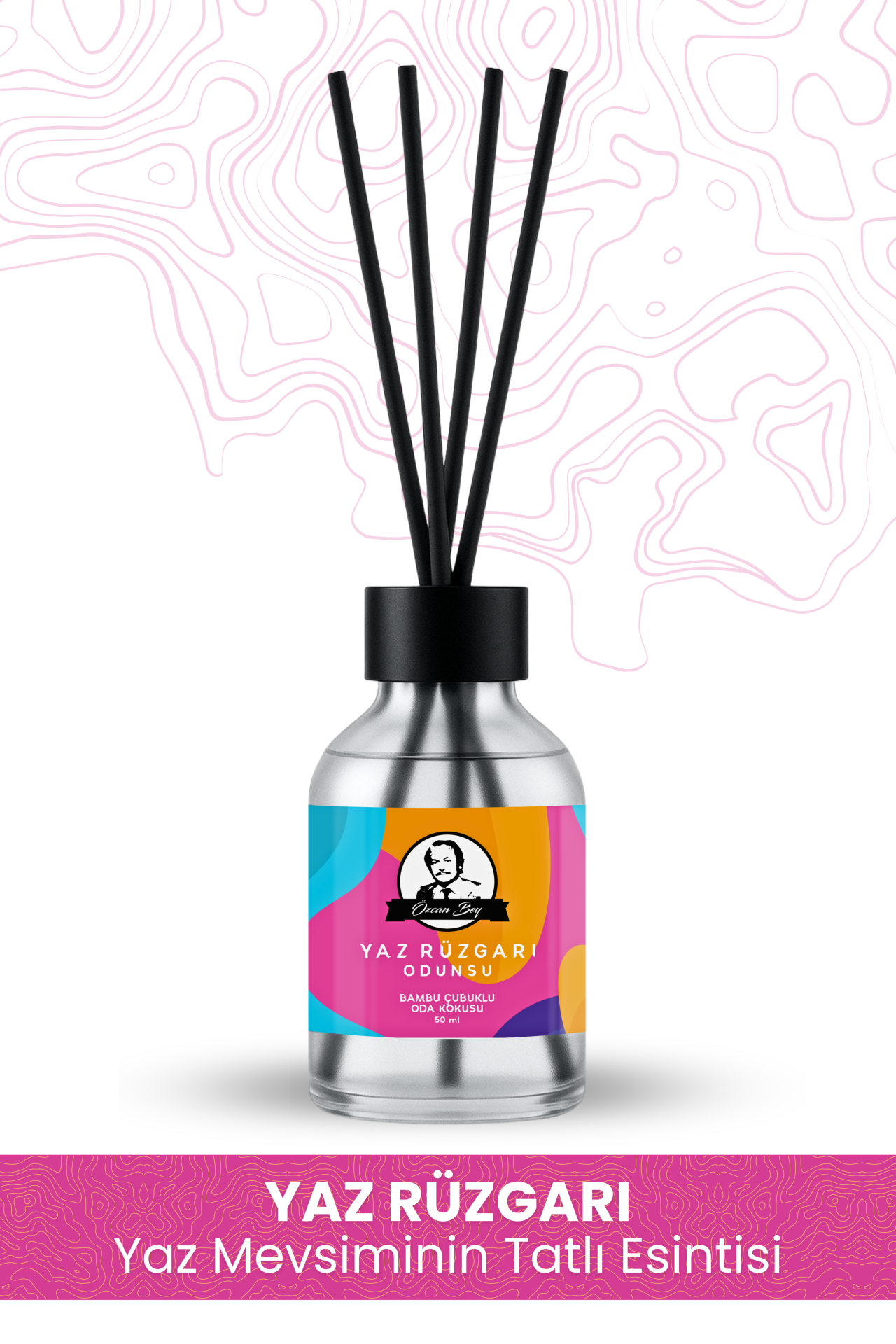 Yaz Rüzgarı Kokulu Çubuklu Oda Kokusu 50ml Dekoratif Cam Şişe
