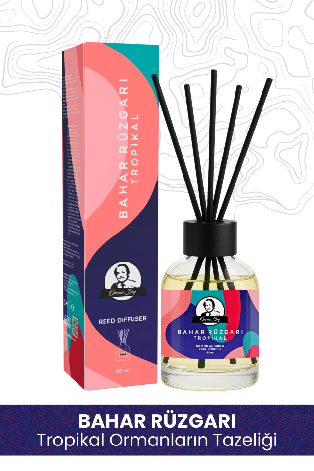 Bahar Rüzgarı Kokulu Çubuklu Oda Kokusu 50ml Dekoratif Cam Şişe