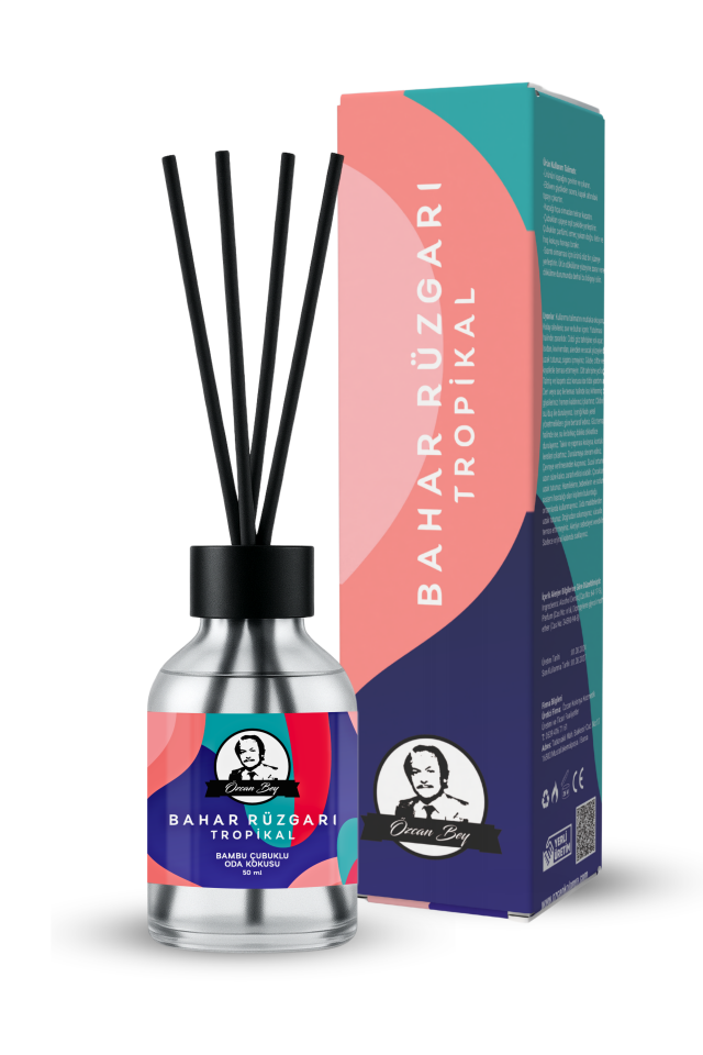 Bahar Rüzgarı Kokulu Çubuklu Oda Kokusu 50ml Dekoratif Cam Şişe