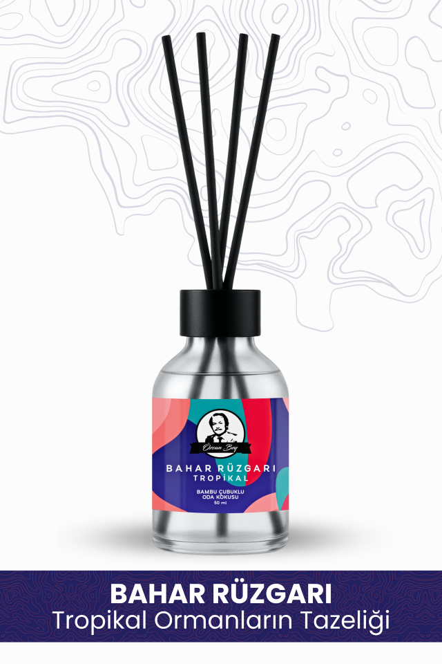 Bahar Rüzgarı Kokulu Çubuklu Oda Kokusu 50ml Dekoratif Cam Şişe