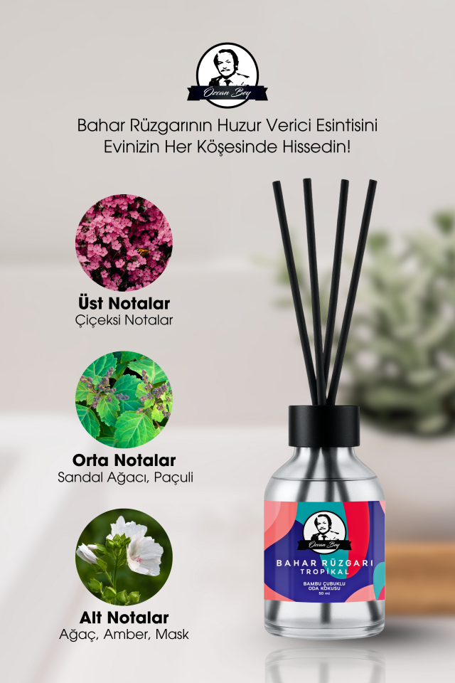 Bahar Rüzgarı Kokulu Çubuklu Oda Kokusu 50ml Dekoratif Cam Şişe