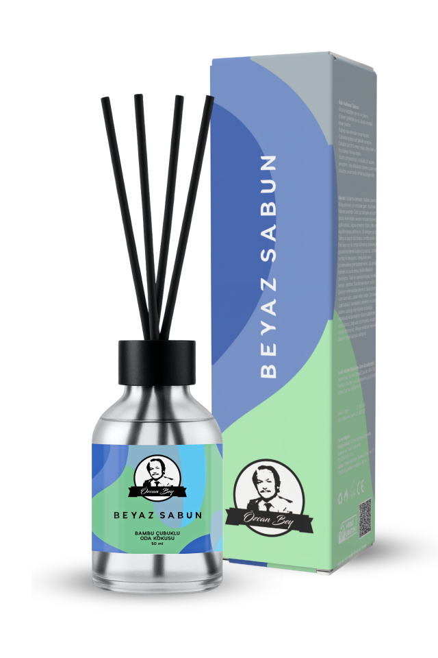 Beyaz Sabun Kokulu Çubuklu Oda Kokusu 50ml Dekoratif Cam Şişe