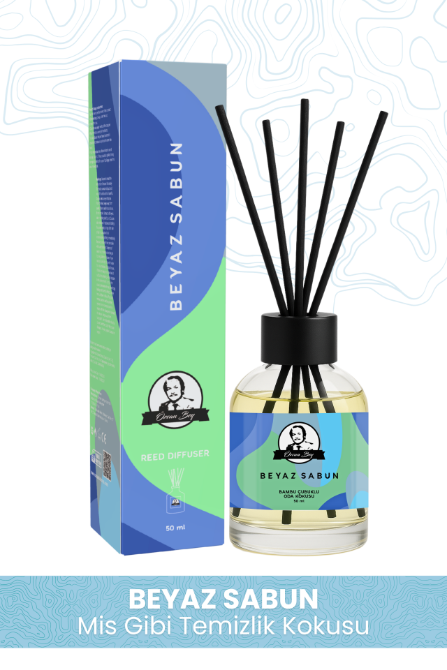 Beyaz Sabun Kokulu Çubuklu Oda Kokusu 50ml Dekoratif Cam Şişe