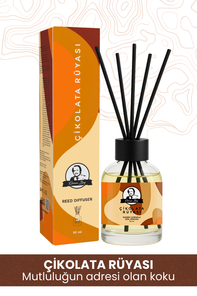 Çikolata Rüyası Kokulu Çubuklu Oda Kokusu 50ml Dekoratif Cam Şişe