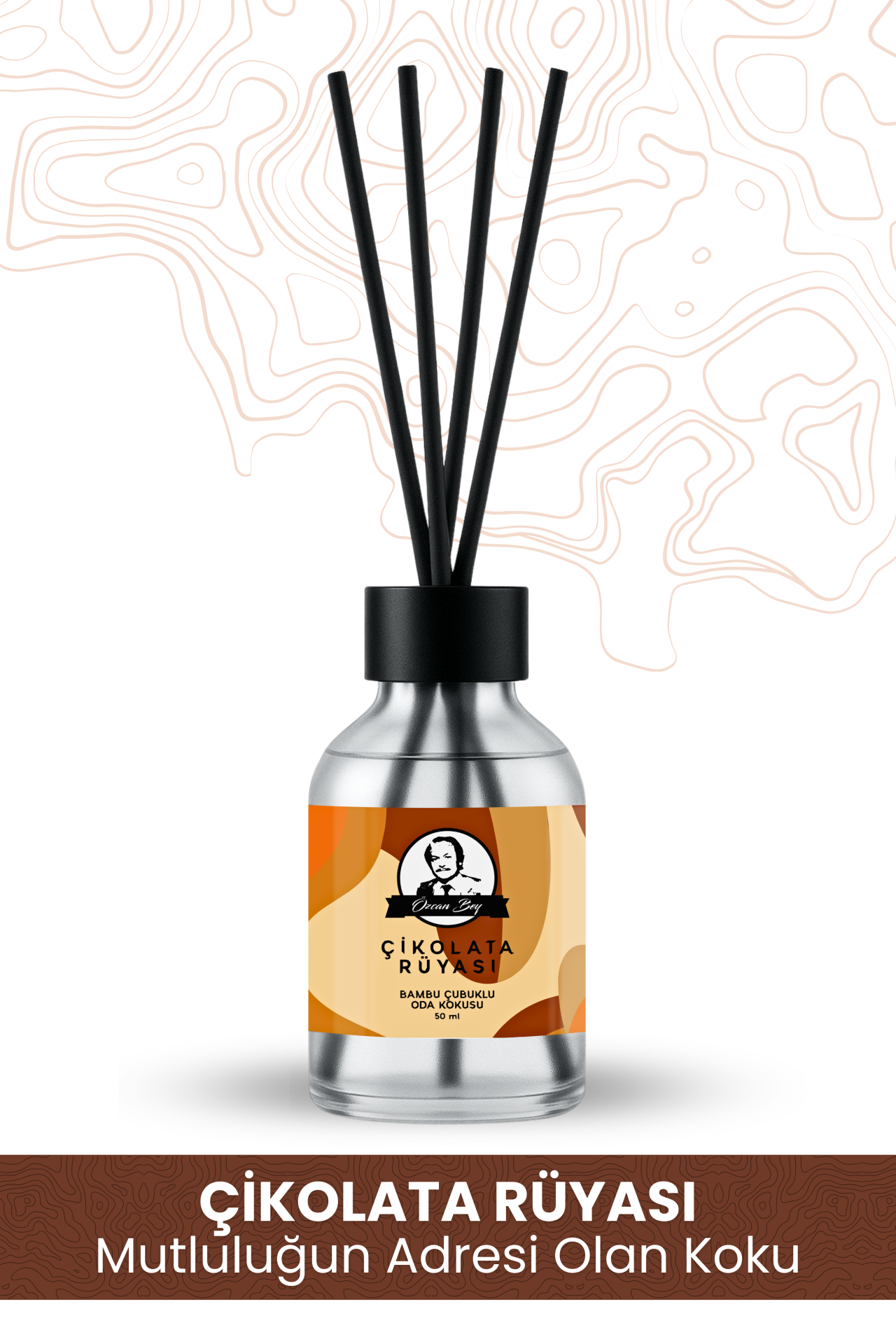 Çikolata Rüyası Kokulu Çubuklu Oda Kokusu 50ml Dekoratif Cam Şişe