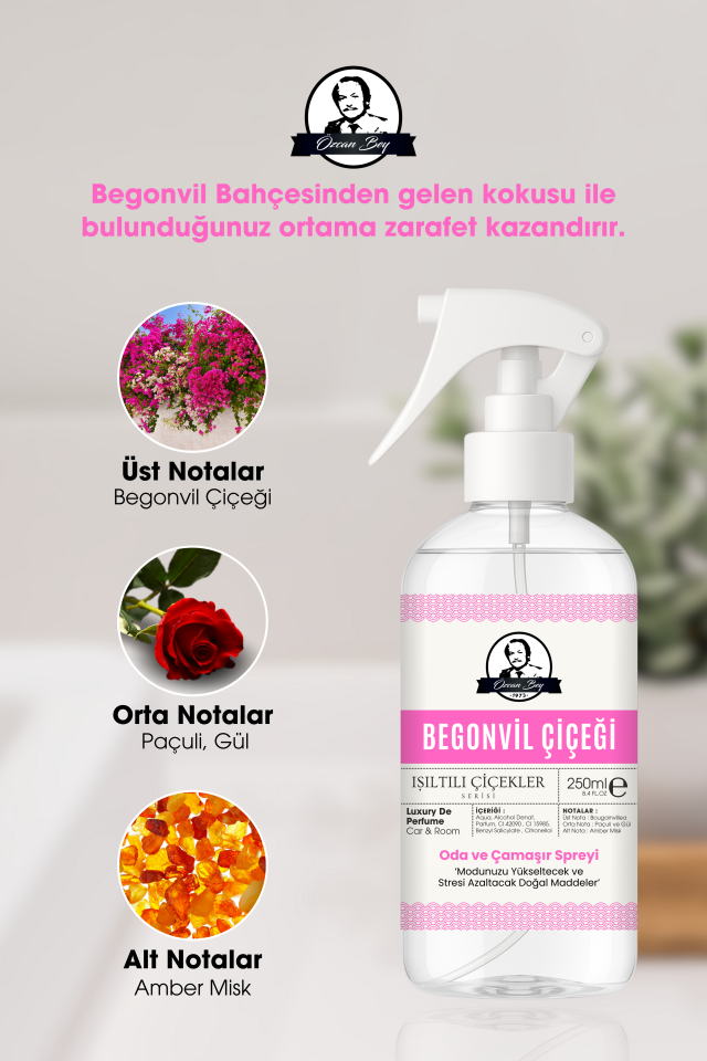 Begonvil Bahçesi Parfümlü Oda ve Çamaşır Spreyi 250ml Ortam ve Araba Kokusu