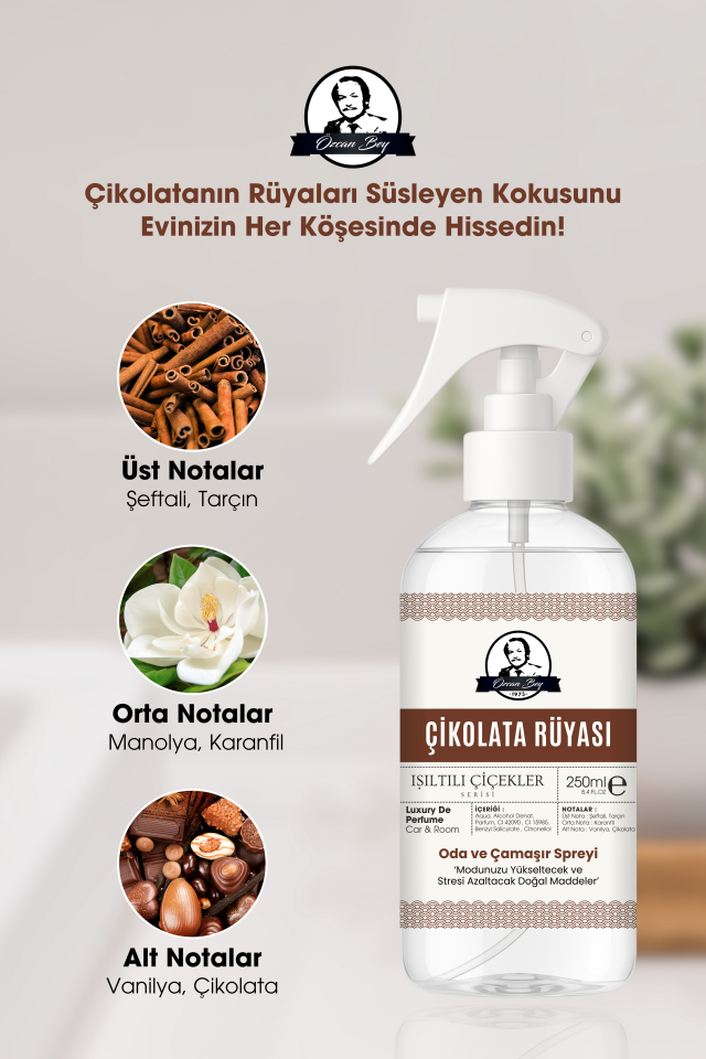 Çikolata Rüyası Parfümlü Oda ve Çamaşır Spreyi 250ml Ortam ve Araba Kokusu