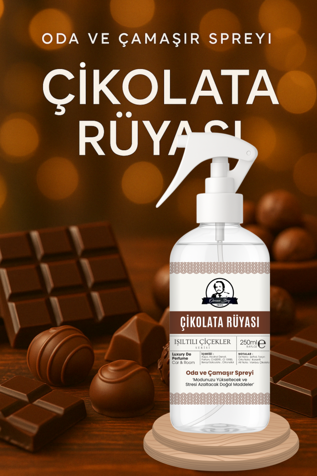 Çikolata Rüyası Parfümlü Oda ve Çamaşır Spreyi 250ml Ortam ve Araba Kokusu
