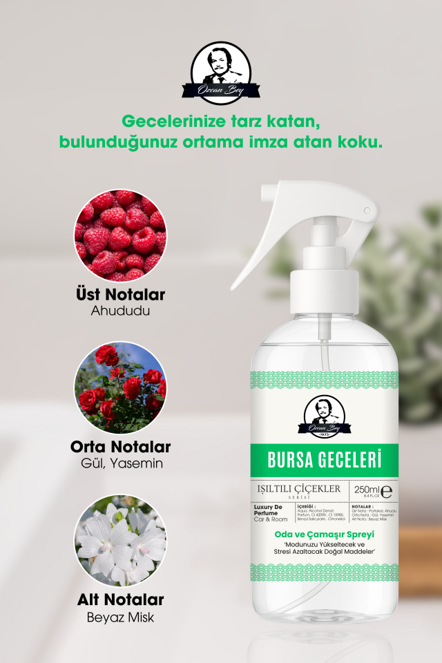 Bursa Geceleri Parfümlü Oda ve Çamaşır Spreyi 250ml Ortam ve Araba Kokusu