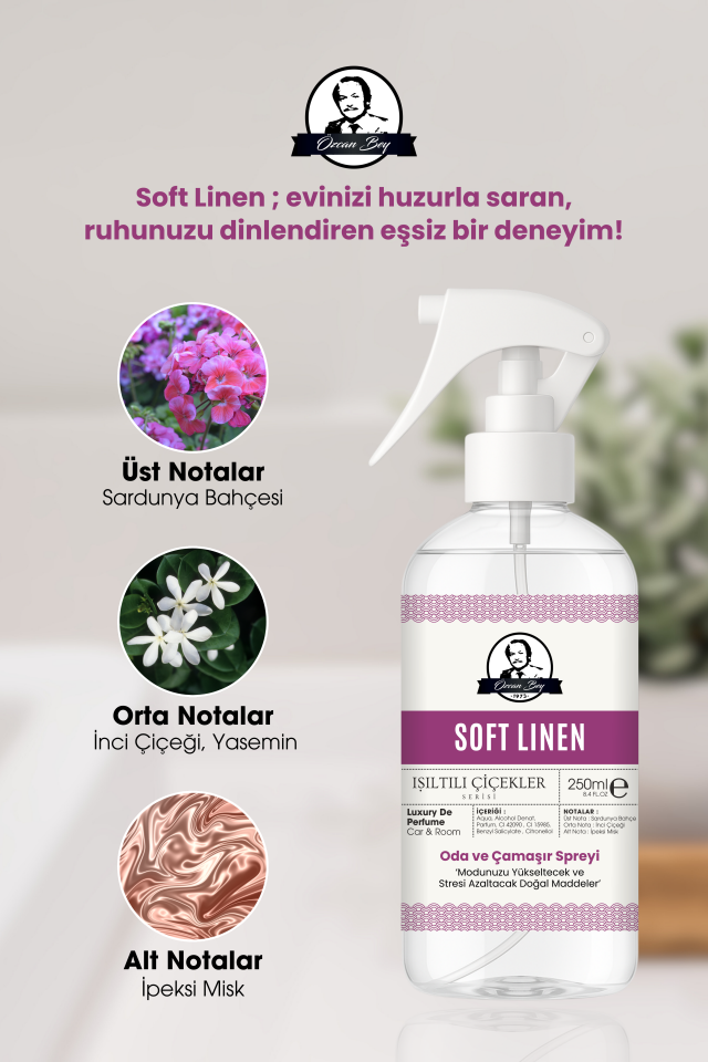 Soft Linen Parfümlü Oda ve Çamaşır Spreyi 250ml Ortam ve Araba Kokusu