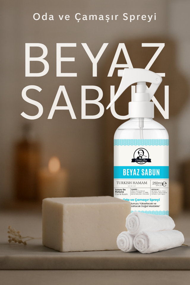 Beyaz Sabun Parfümlü Oda ve Çamaşır Spreyi 250ml Ortam ve Araba Kokusu