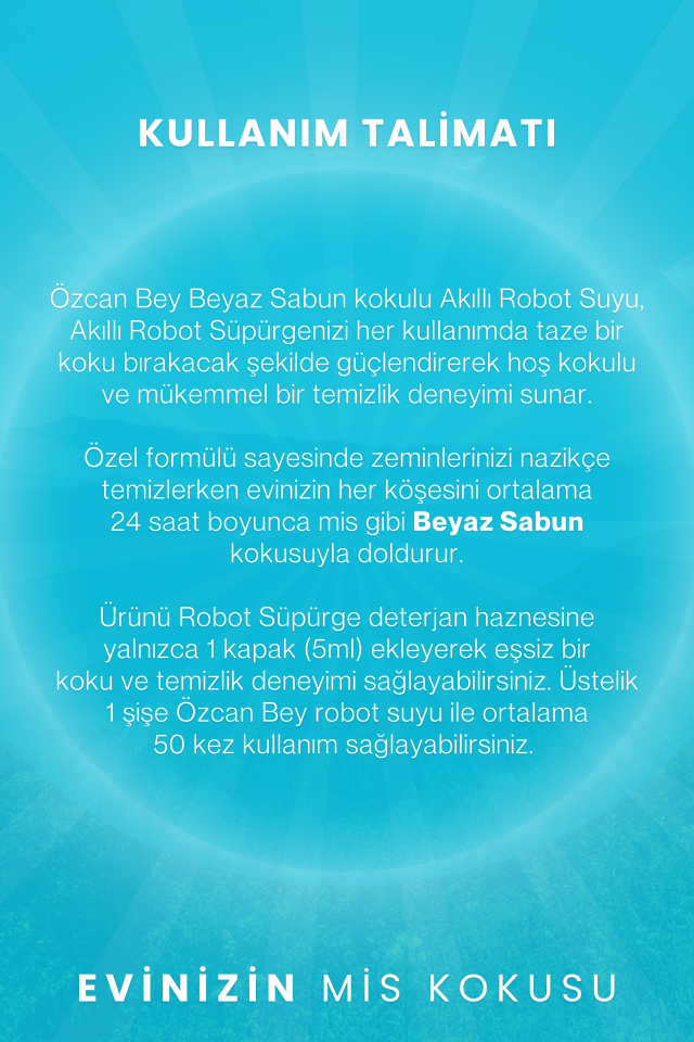 Beyaz Sabun Kokulu Akıllı Robot Süpürge Suyu, Mop Suyu Yüzey Temizleyici Robot Deterjanı 250ml