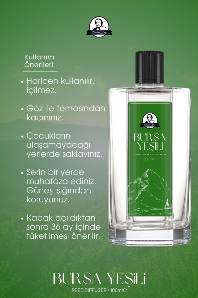 Bursa Yeşili Kolonyası Parfümlü Sandal Ağacı Kokulu Kolonya 200ml Cam Şişe