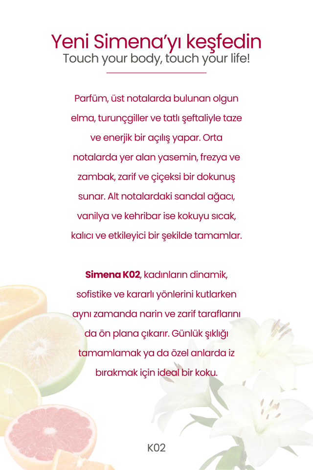 Simena K02 - Hugo Bos Kadın Parfümü Çiçeksi 50ml