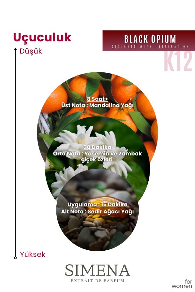 Simena K12 - Black Opium Kadın Parfümü Çiçeksi Amber 50ml