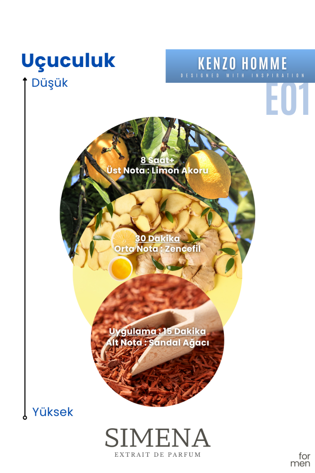 Simena E01 - Kenzo Homme Erkek Parfümü Aromatik Odunsu Fujer 50ml