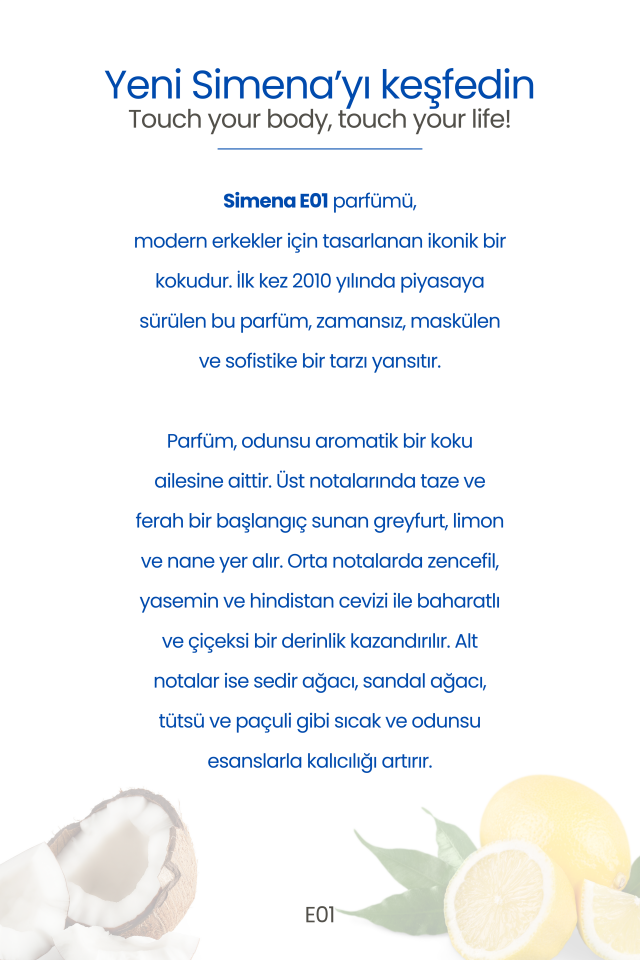 Simena E01 - Kenzo Homme Erkek Parfümü Aromatik Odunsu Fujer 50ml