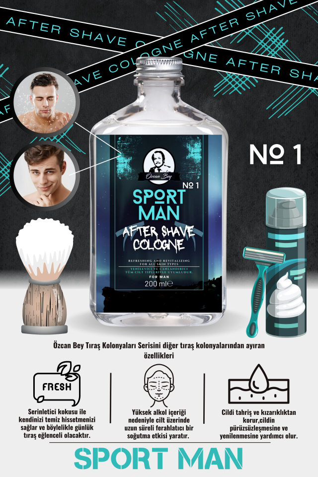 After Shave Serisi Sport Man No.1 Tıraş Sonrası Tahrişi Önleyici ve Nemlendirici Kolonya 200ml