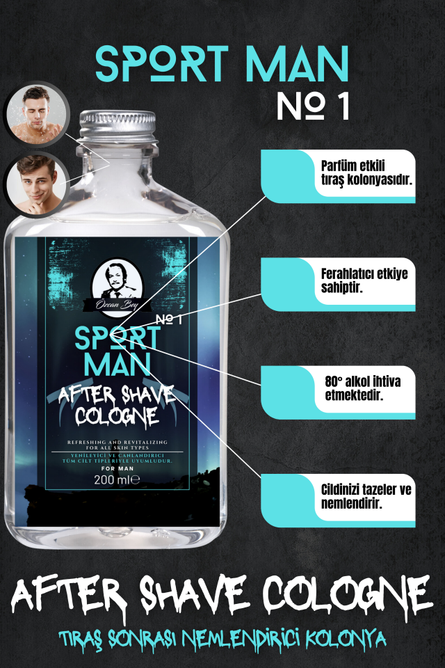 After Shave Serisi Sport Man No.1 Tıraş Sonrası Tahrişi Önleyici ve Nemlendirici Kolonya 200ml