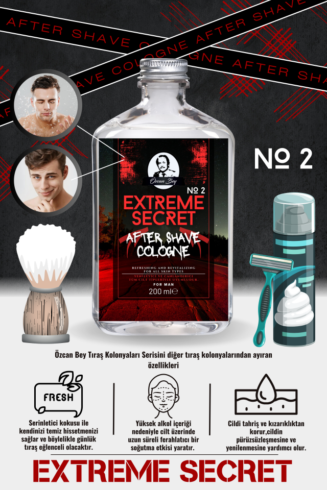 After Shave Serisi Extreme Secret No.2 Tıraş Sonrası Tahrişi Önleyici ve Nemlendirici Kolonya 200ml