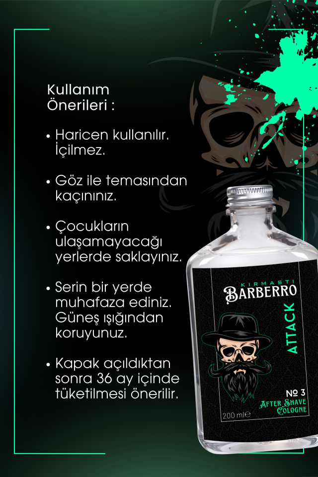 After Shave Serisi Attack No.3 Tıraş Sonrası Tahrişi Önleyici ve Nemlendirici Kolonya 200ml