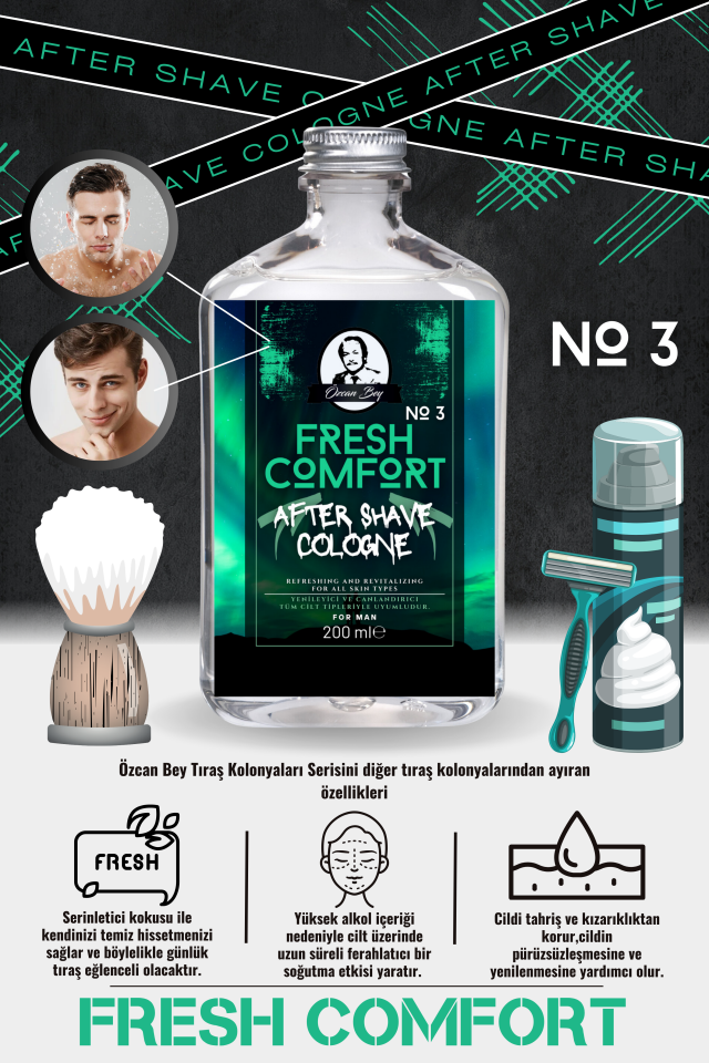 After Shave Serisi Fresh Comfort No.3 Tıraş Sonrası Tahrişi Önleyici ve Nemlendirici Kolonya 200ml