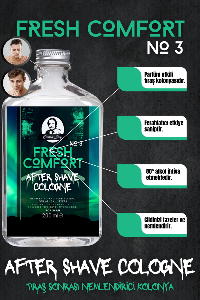 After Shave Serisi Fresh Comfort No.3 Tıraş Sonrası Tahrişi Önleyici ve Nemlendirici Kolonya 200ml