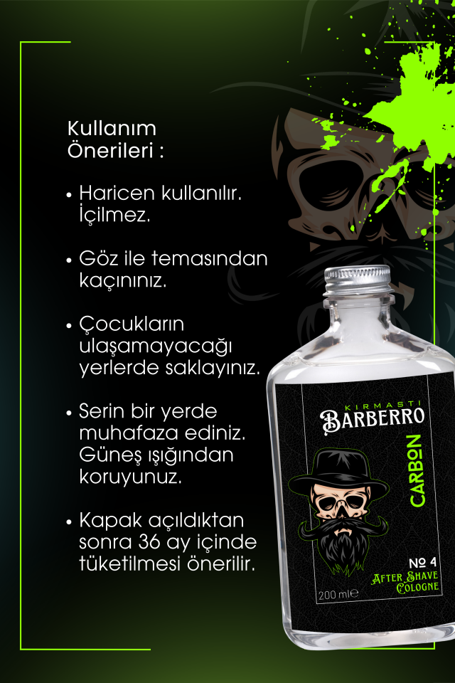 After Shave Serisi Carbon No.4 Tıraş Sonrası Tahrişi Önleyici ve Nemlendirici Kolonya 200ml