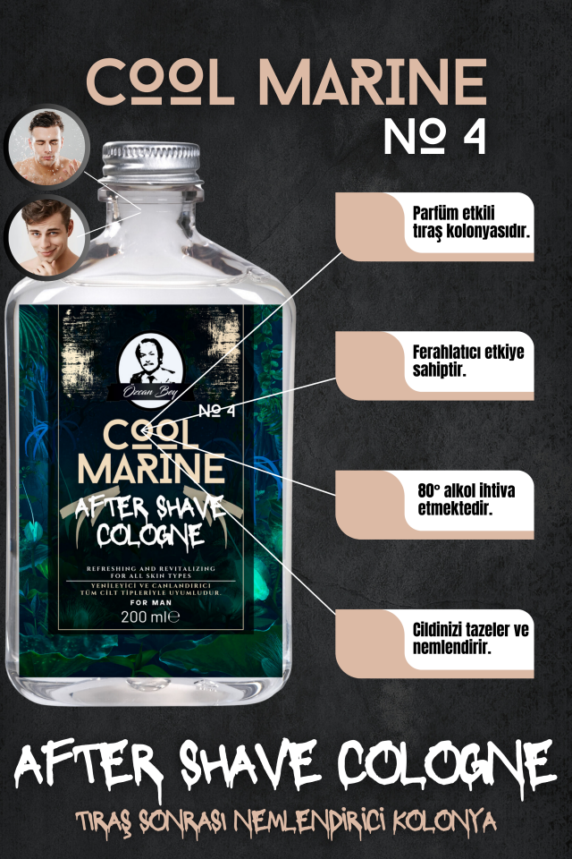 After Shave Serisi Cool Marine No.4 Tıraş Sonrası Tahrişi Önleyici ve Nemlendirici Kolonya 200ml