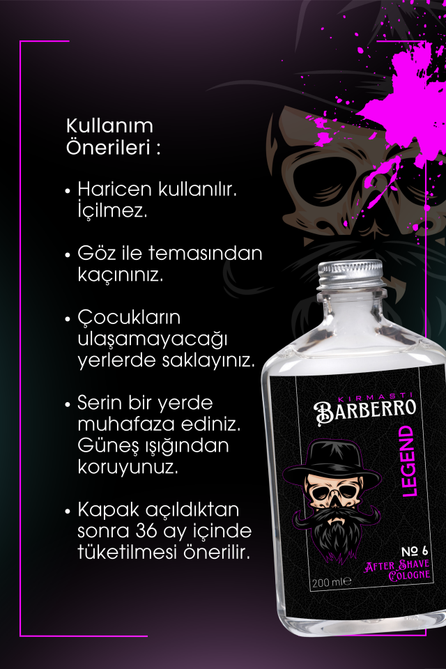 After Shave Serisi Legend No.6 Tıraş Sonrası Tahrişi Önleyici ve Nemlendirici Kolonya 200ml