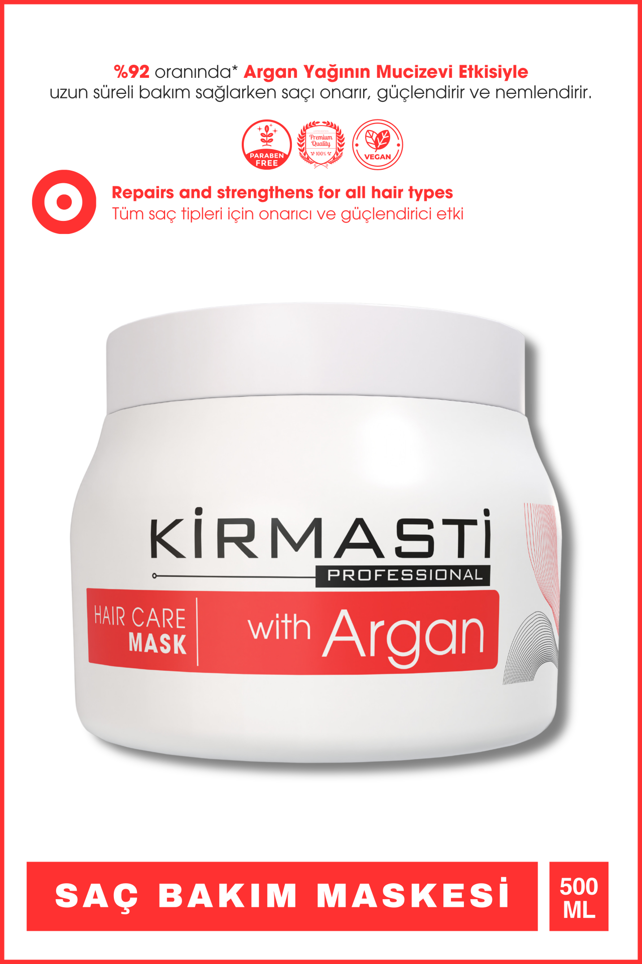 Kuru ve Kırılgan Saçlar için Argan Yağı Etkili Saç Bakım Maskesi 500ml ( Bukle Belirginleştirici )