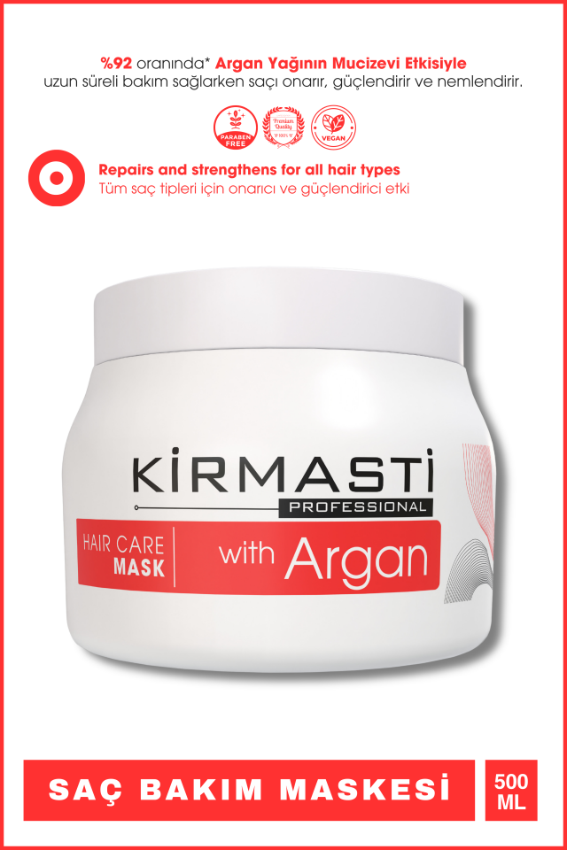 Kuru ve Kırılgan Saçlar için Argan Yağı Etkili Saç Bakım Maskesi 500ml ( Bukle Belirginleştirici )
