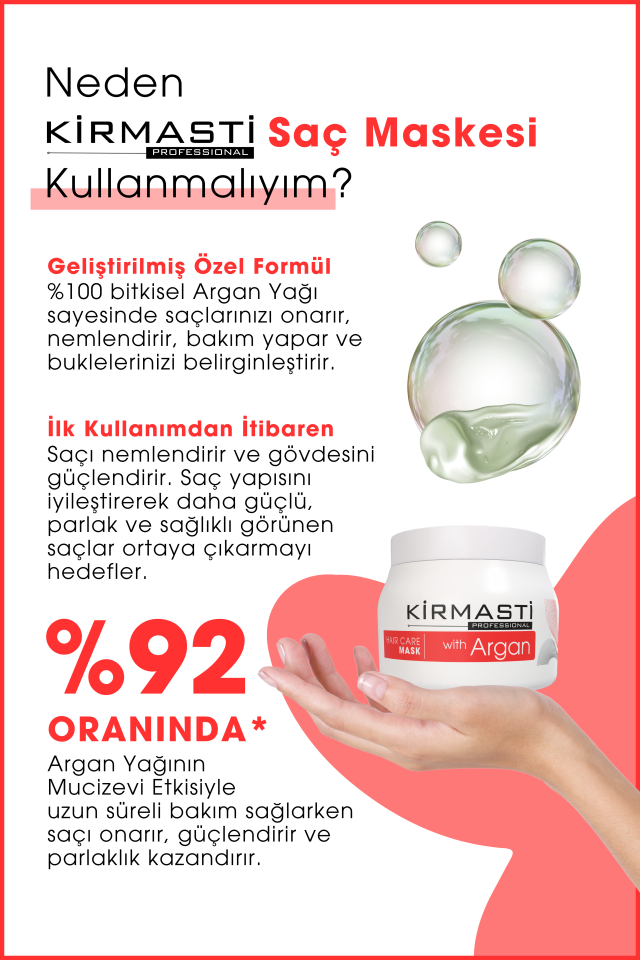 Kuru ve Kırılgan Saçlar için Argan Yağı Etkili Saç Bakım Maskesi 500ml ( Bukle Belirginleştirici )