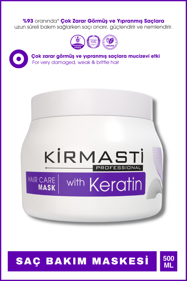 Zarar Görmüş ve Yıpranmış Saçlar için Keratin Etkili Saç Bakım Maskesi 500ml (Canlandırıcı)