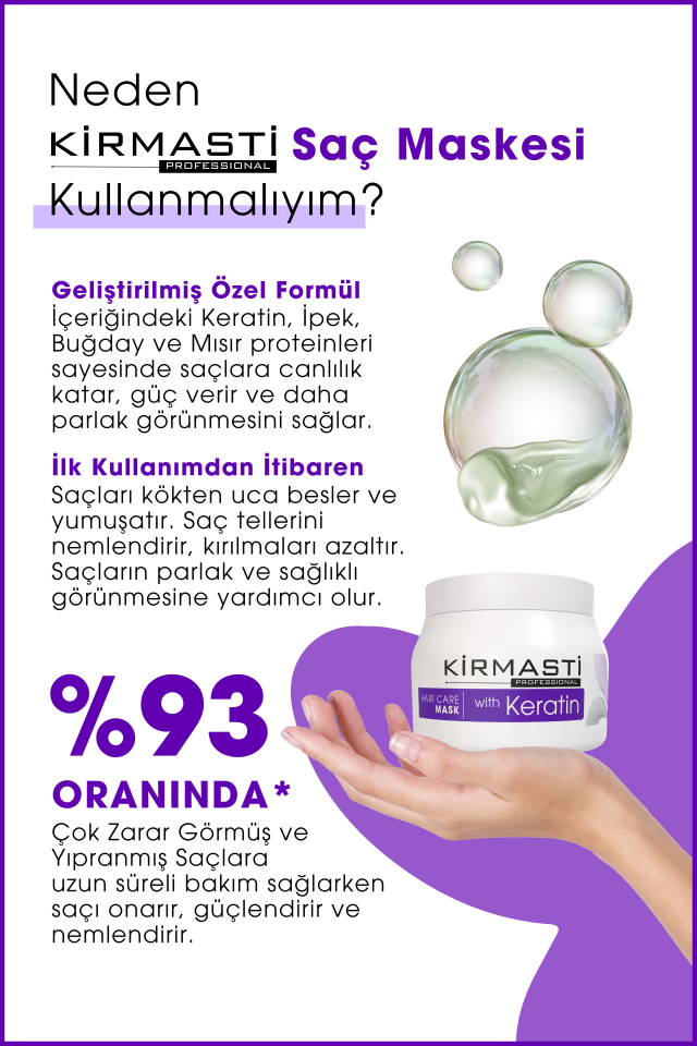 Zarar Görmüş ve Yıpranmış Saçlar için Keratin Etkili Saç Bakım Maskesi 500ml (Canlandırıcı)