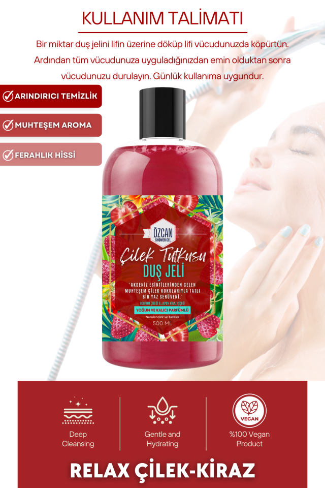 Çilek Tutkusu Strawberry Fruits Çilek Kokulu Nemlendirici Banyo ve Duş Jeli 500ml