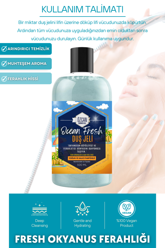 Ocean Fresh Mentol Etkili Okyanus Ferahlığı Kokulu Nemlendirici Banyo ve Duş Jeli 500ml