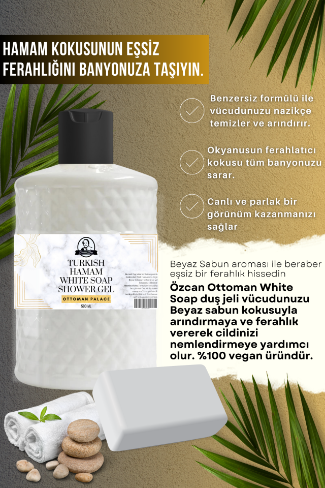 Ottoman Serisi Parabensiz Nemlendirici Beyaz Sabun Kokulu Duş Jeli White Soap Shower Gel 500ml