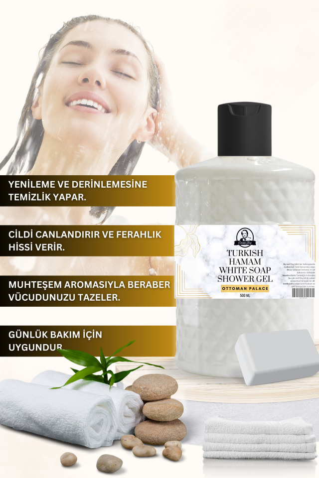 Ottoman Serisi Parabensiz Nemlendirici Beyaz Sabun Kokulu Duş Jeli White Soap Shower Gel 500ml