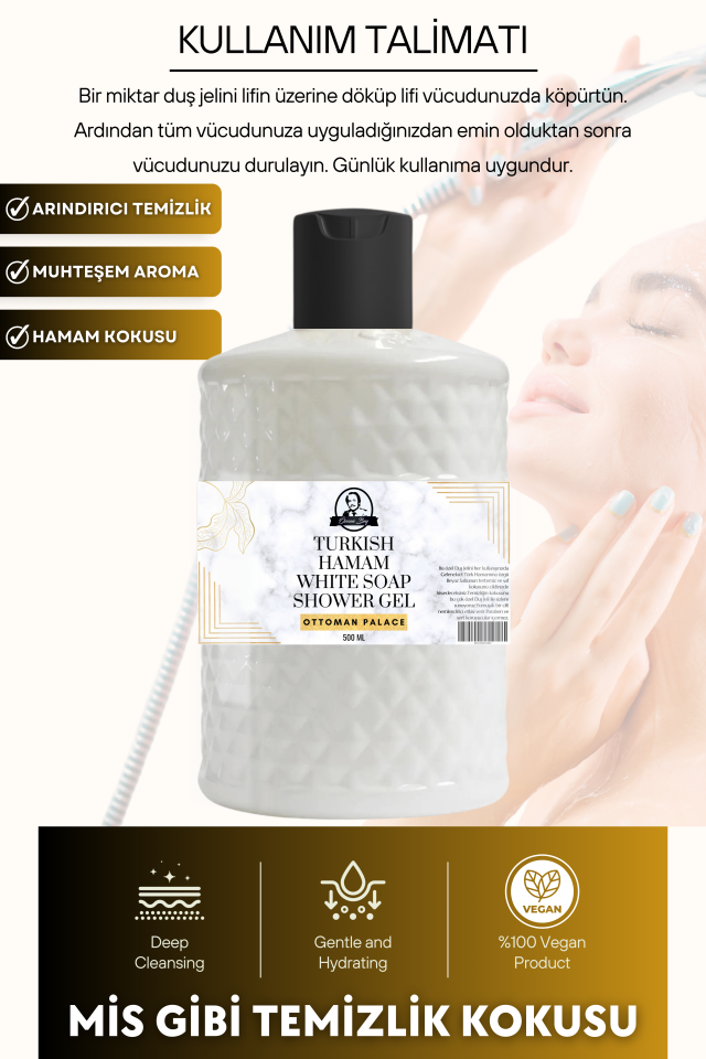 Ottoman Serisi Parabensiz Nemlendirici Beyaz Sabun Kokulu Duş Jeli White Soap Shower Gel 500ml