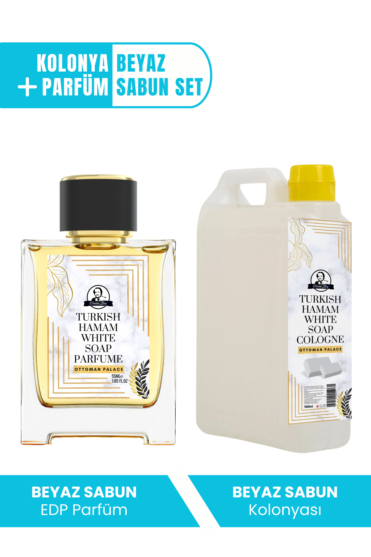 Ottoman Serisi Beyaz Sabun Kokulu Parfüm White Soap 55ml Ve Beyaz Sabun Kolonyası 900ml