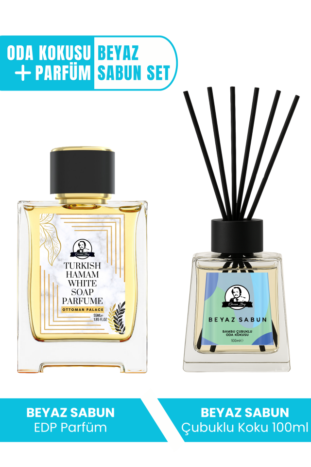 Ottoman Serisi Beyaz Sabun Kokulu Parfüm White Soap 55ml Ve Beyaz Sabun Çubuklu Oda Kokusu 100ml