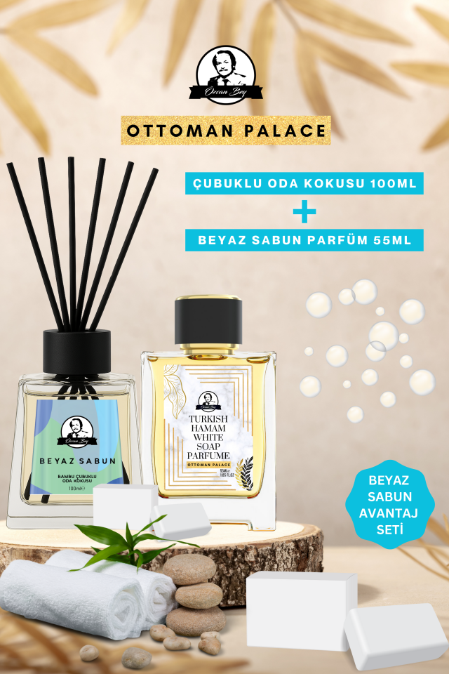 Ottoman Serisi Beyaz Sabun Kokulu Parfüm White Soap 55ml Ve Beyaz Sabun Çubuklu Oda Kokusu 100ml